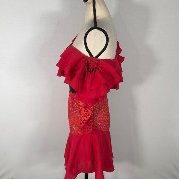 For Love & Lemons Chianti Off Shoulder Ruffle Dress Red Women's Size Small - Picture 6 of 10